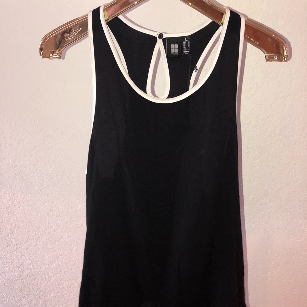 INSIGHT Tank Top Black white Rayon Sz L NWT